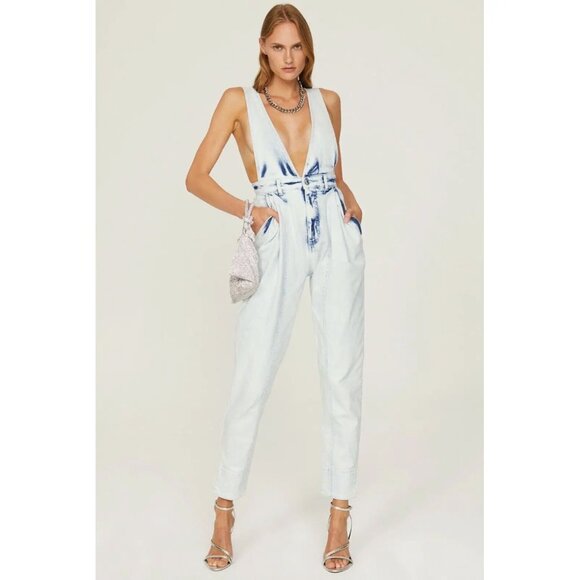 RETROFETE Denim Monet Jumpsuit Overalls Coveralls M Acid Wash V Neck - Picture 7 of 9
